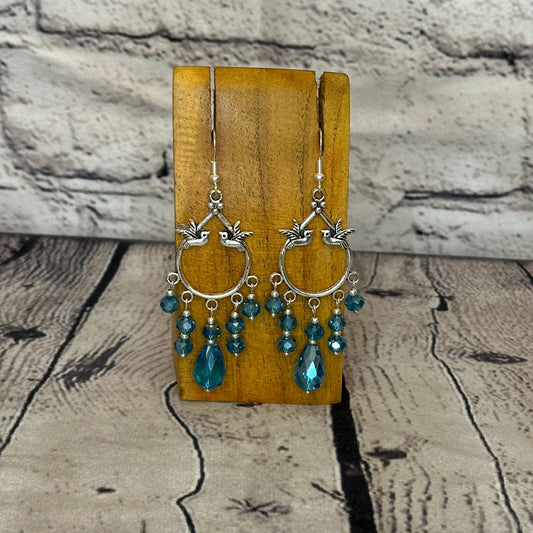 Light Blue Drop Crystal Bird Dangle Drop Earrings Handmade UK Jewellery0