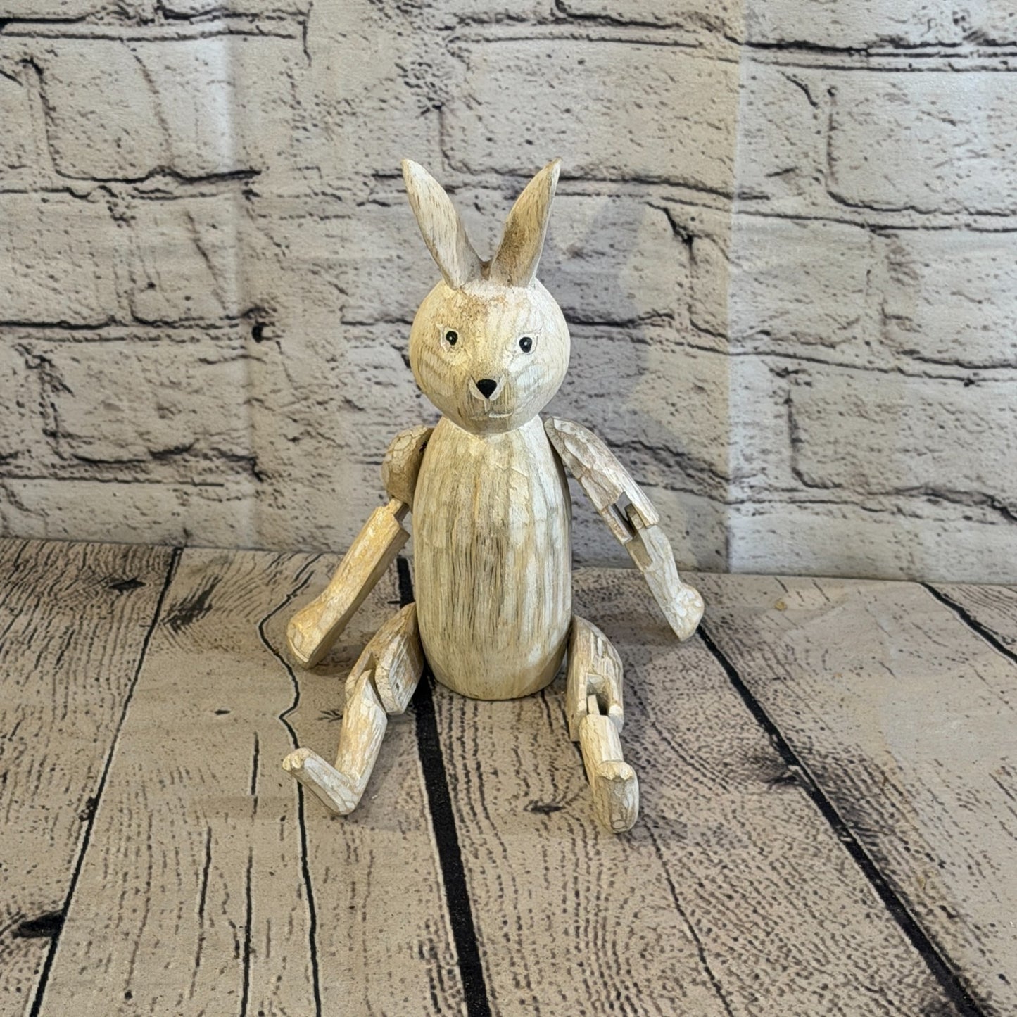 20cm Brown Bunny Rabbit Sitting Animal, Wooden Shelf Ornament Handmade Fairtrade1