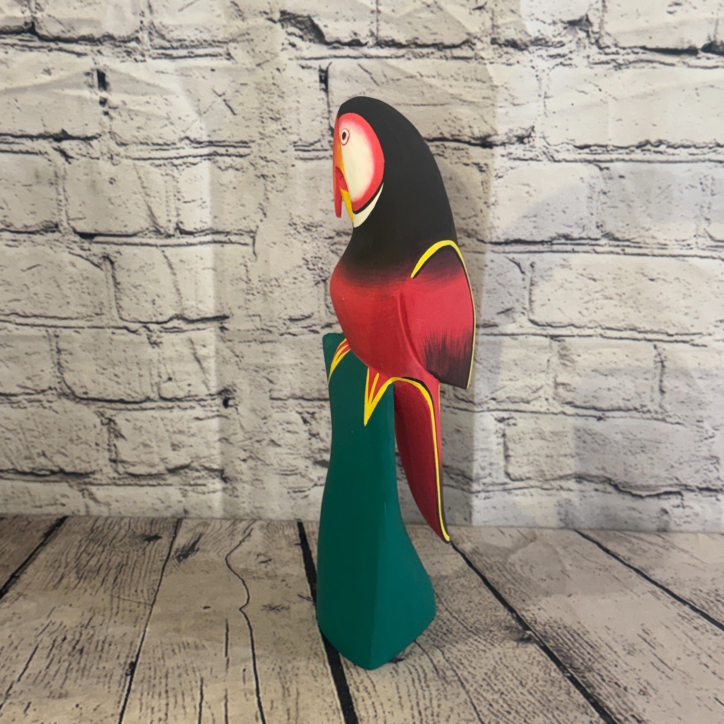 30cm Dark Red Parrot Bird Ornament Statue Fair Trade Hand Made Carved Wood3
