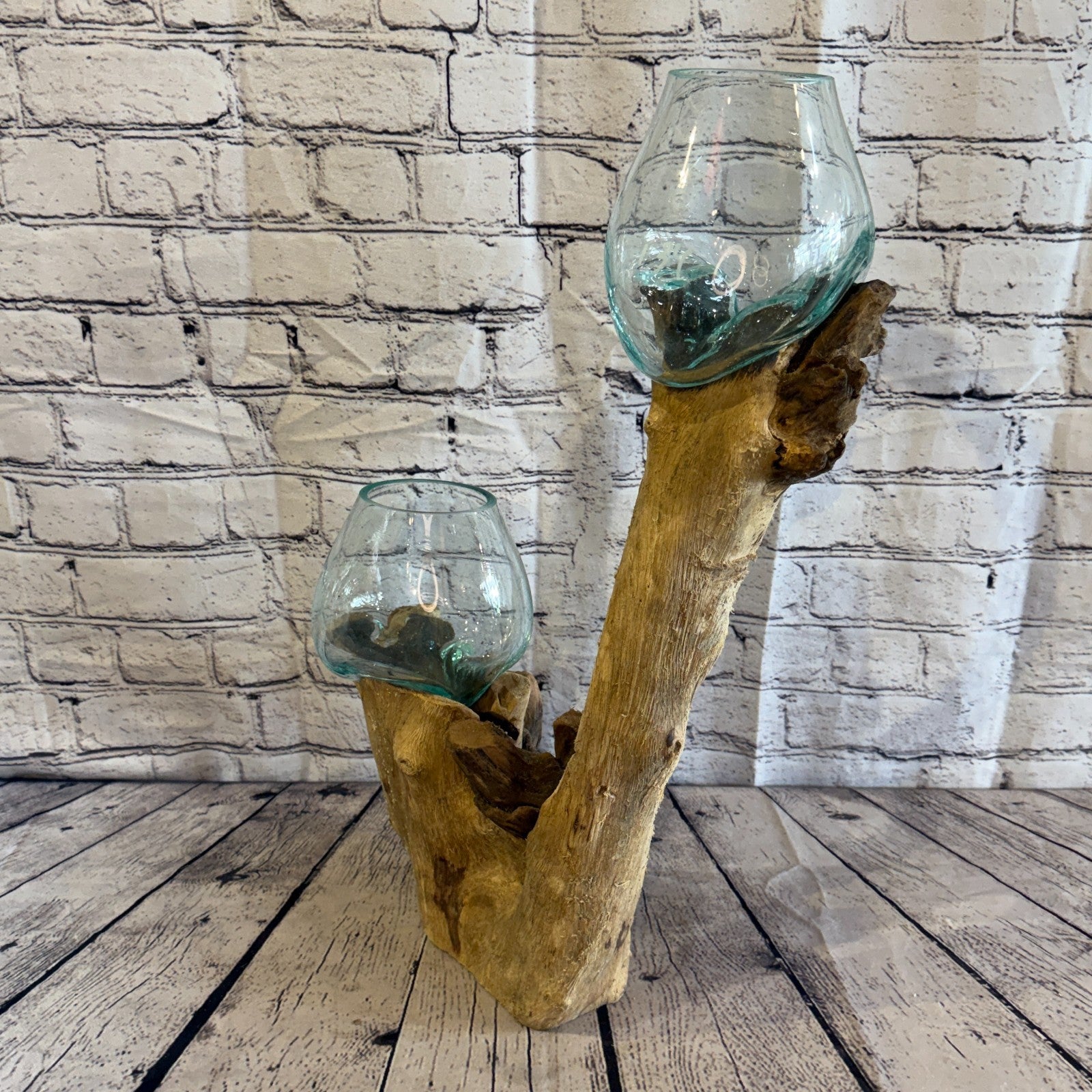 55cm Tall Double Colour Melted Glass Wood Decorative Vase Glass Sculpture5