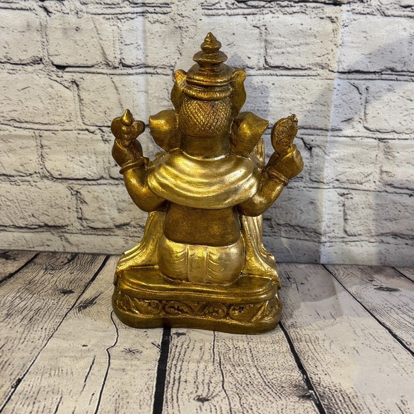 Bronze & Bronze 25cm Large Ganesh Ganesa Sitting On Lotus Statue Resin Hindu4