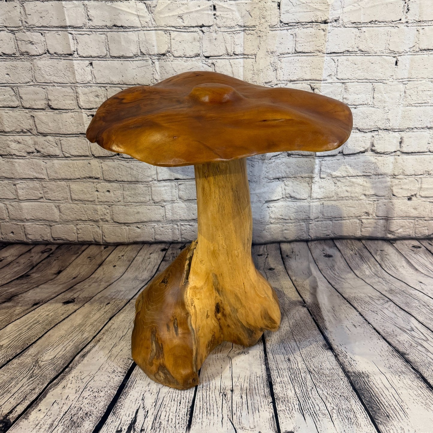 50cm x 40cm Dome Wooden Mushroom Toadstool Sculpture Garden Teak Root Ornament2