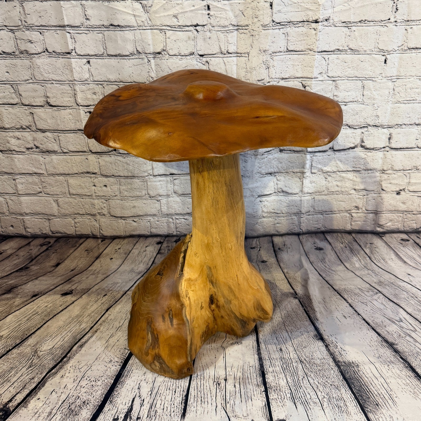 50cm x 40cm Dome Wooden Mushroom Toadstool Sculpture Garden Teak Root Ornament2