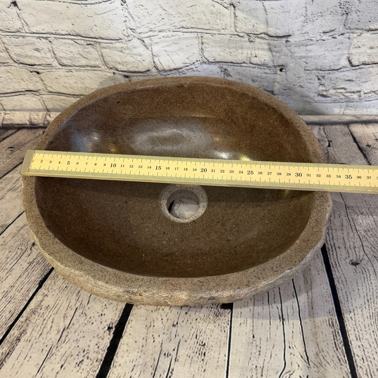 33cm x 29cm Wash Basin Bathroom Counter Top Washing River Stone Bowl Sink No 227