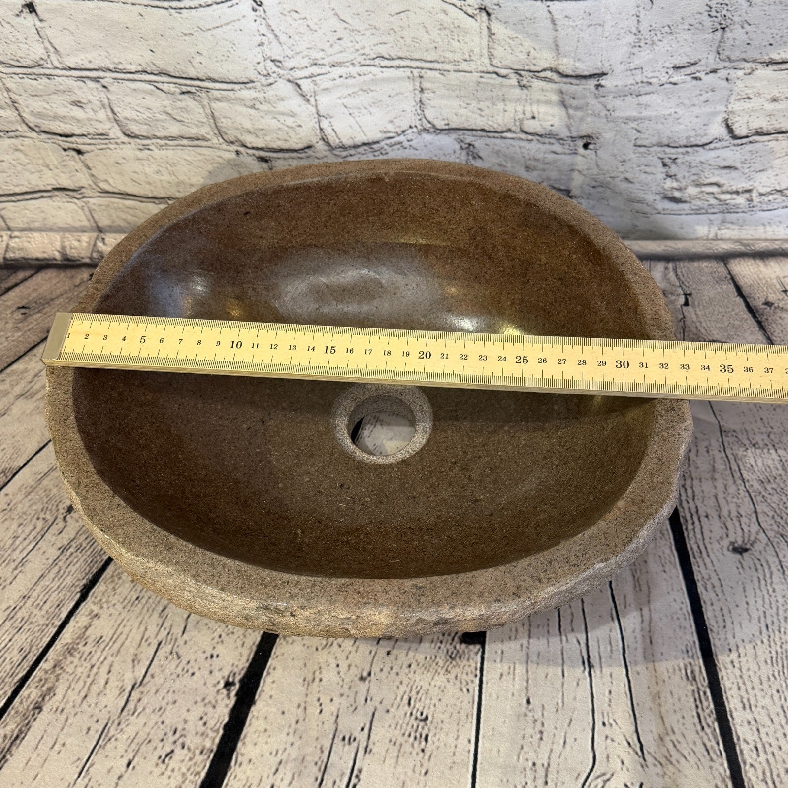 33cm x 29cm Wash Basin Bathroom Counter Top Washing River Stone Bowl Sink No 227
