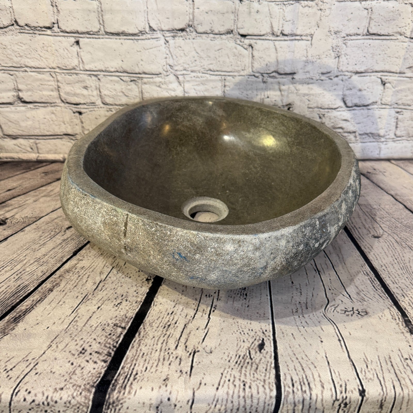 39cm x 35cm Wash Basin Bathroom Counter Top Washing River Stone Bowl Sink No 183