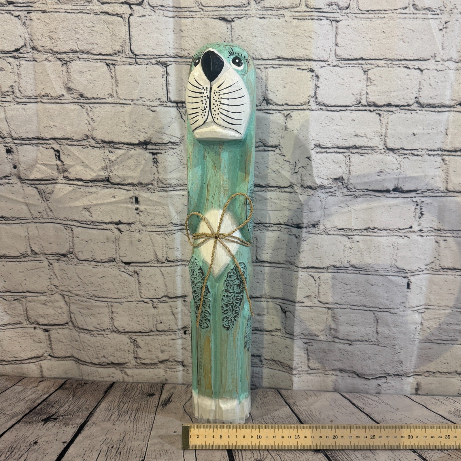 50cm Green Teal Wooden Shabby Dog Statue Ornament Fair Trade Handcarved6