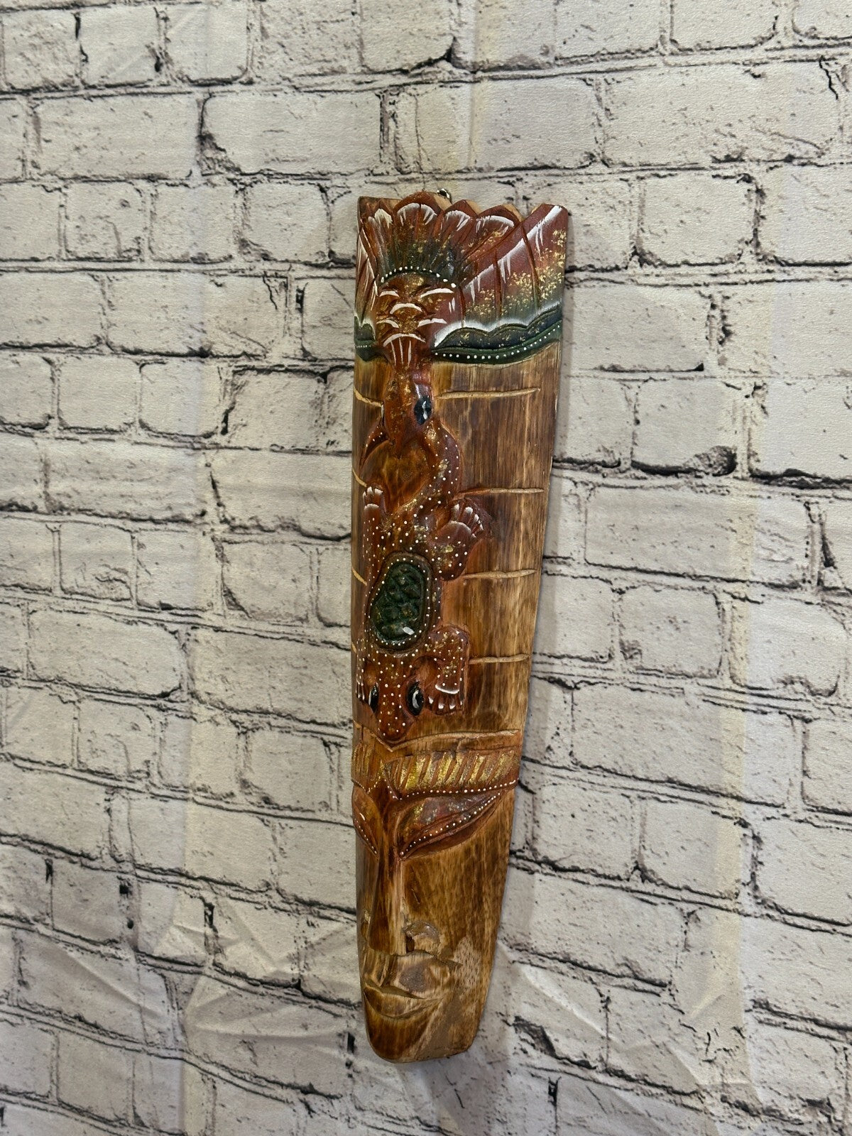 50cm Gecko Owl Hand Carved Fair Trade Wooden Animal Wall Art Wall Hang Mask1