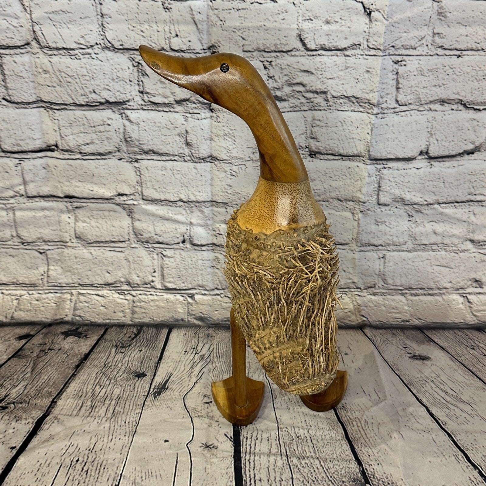 Looking Left 40cm Tall Wooden Hairy Duckling Baby Duck Bamboo Root Fairtrade3