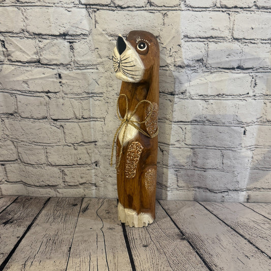 40cm Dark Brown Wooden Shabby Dog Statue Ornament Fair Trade Handcarved0