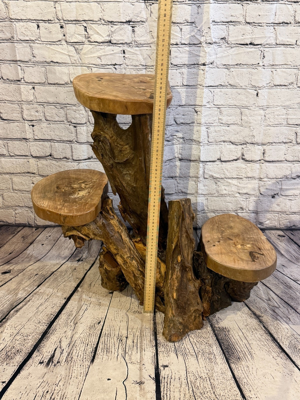60cm x 60cm Triple Wooden Coffee Root Sculpture Garden Teak Root Ornament Carved5