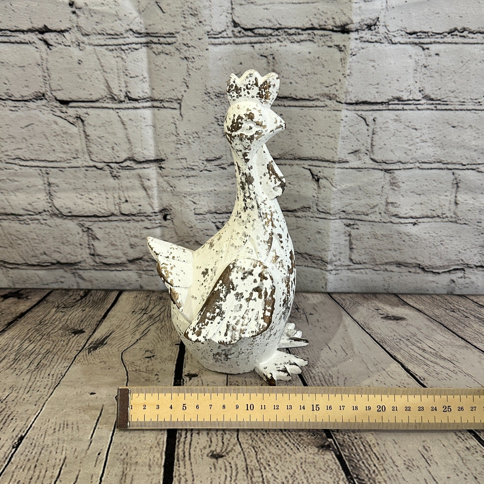 25cm x 12cm White Shabby Wooden Rooster Cockerel Retro Collectable Hand Carved8