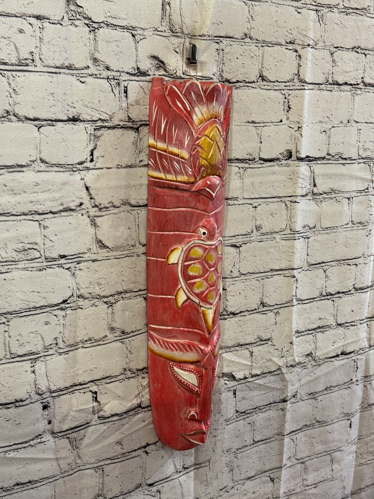 50cm Pink Turtle Hand Carved Fair Trade Wooden Animal Wall Art Hang Mask0