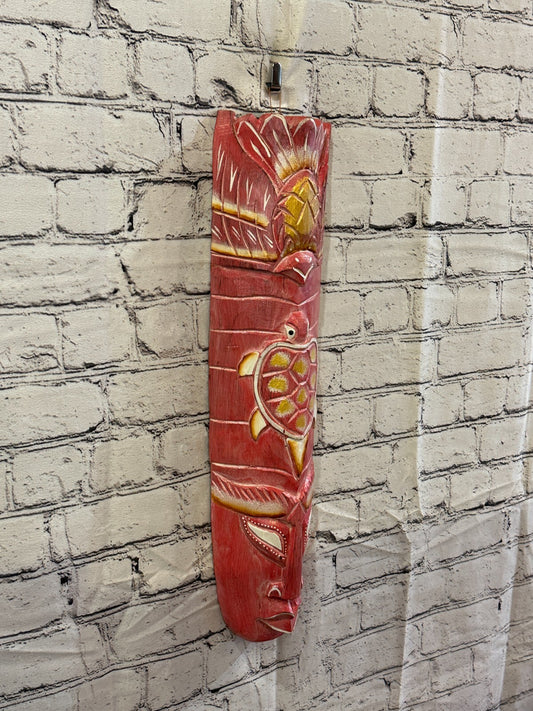 50cm Pink Turtle Hand Carved Fair Trade Wooden Animal Wall Art Hang Mask0