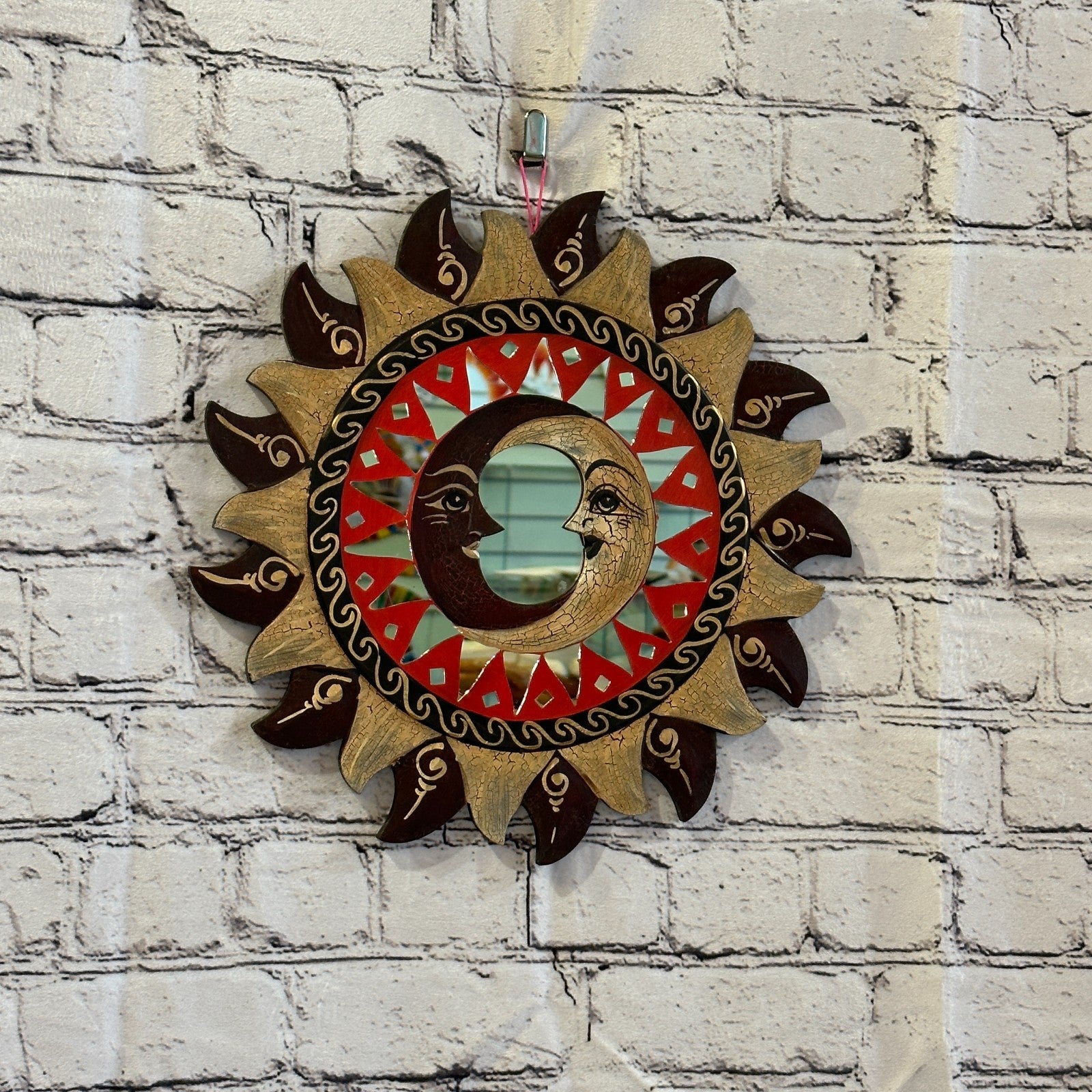 Red 2 Moon Mosaic Tile Wall Mirror 30cm x 30cm 12 Inches Handmade Fairtrade0