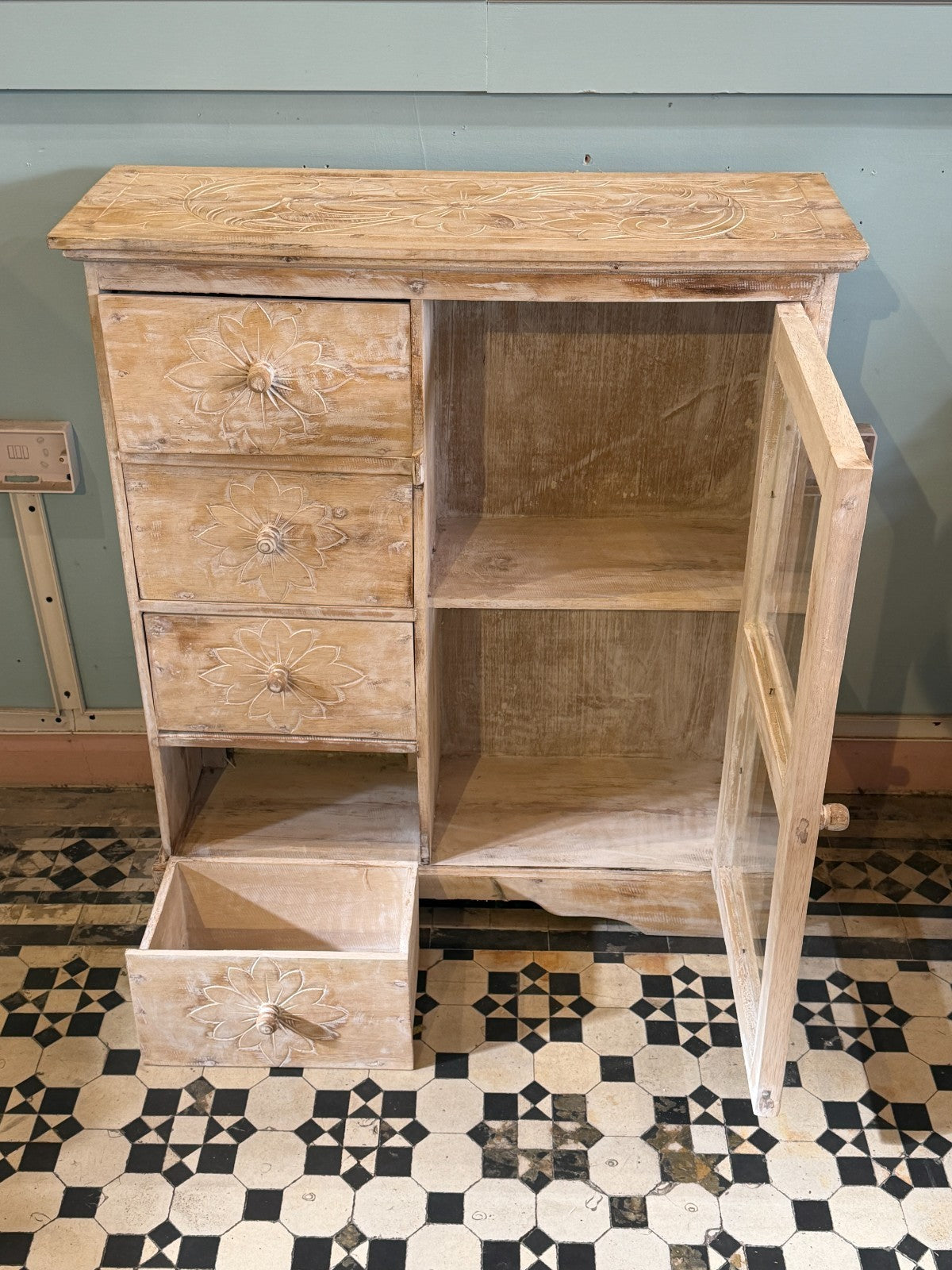 80cm x 90cm White 3 Draw Table Wooden Side Cabinet Living Storage Furniture5
