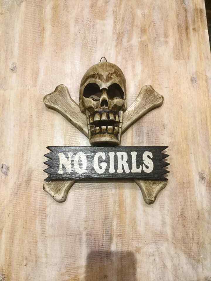 Skull & Crossbones No Girls Pirate Sign Door Plaque 20cm x20cm Handmade Wood1