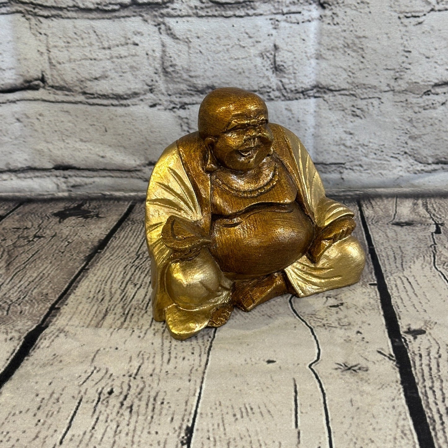 Gold & Bronze 12cm x 12cm Large Chinese Buddha Sitting On Lotus Statue Resin2