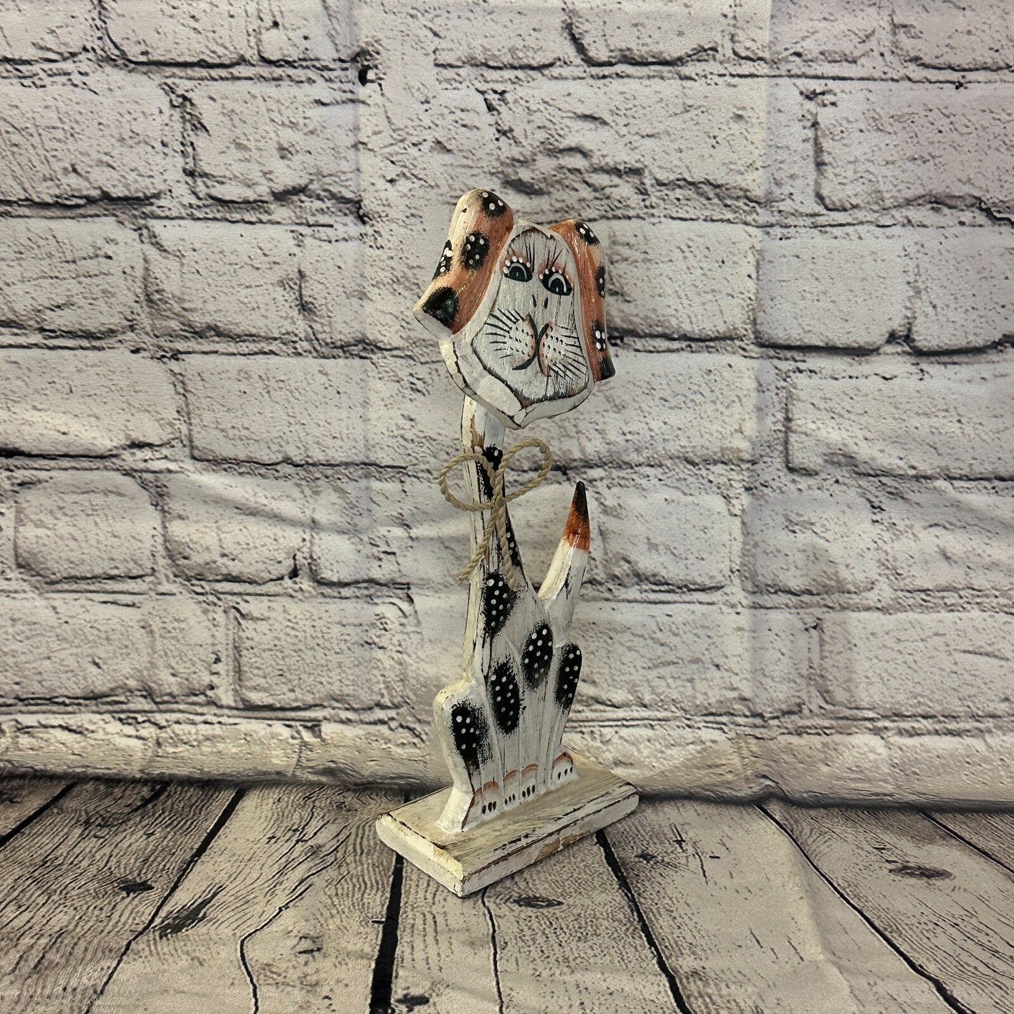 White Wooden Dog Shabby Pattern 30cm x 10cm Handmade and Fairtrade2