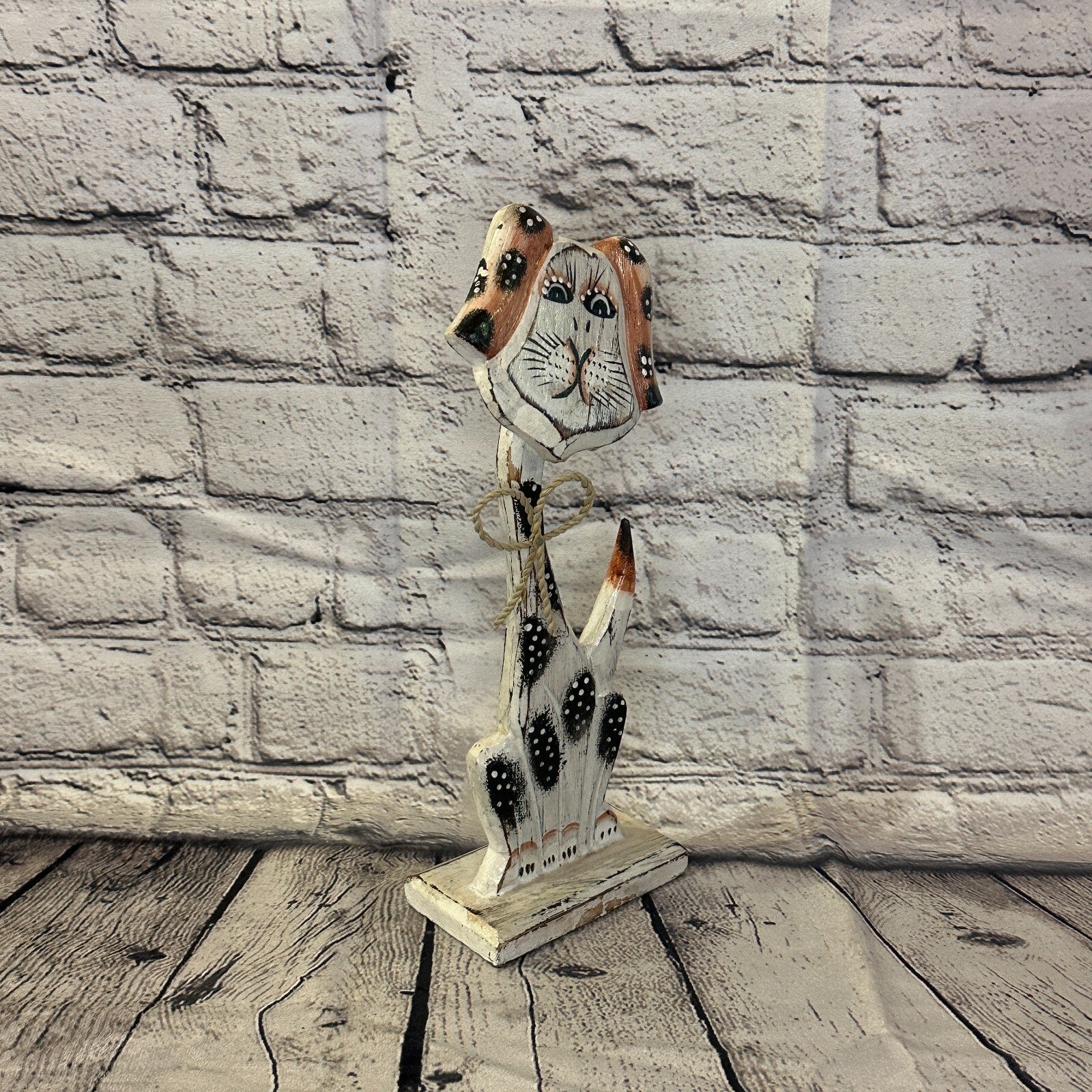 White Wooden Dog Shabby Pattern 30cm x 10cm Handmade and Fairtrade2