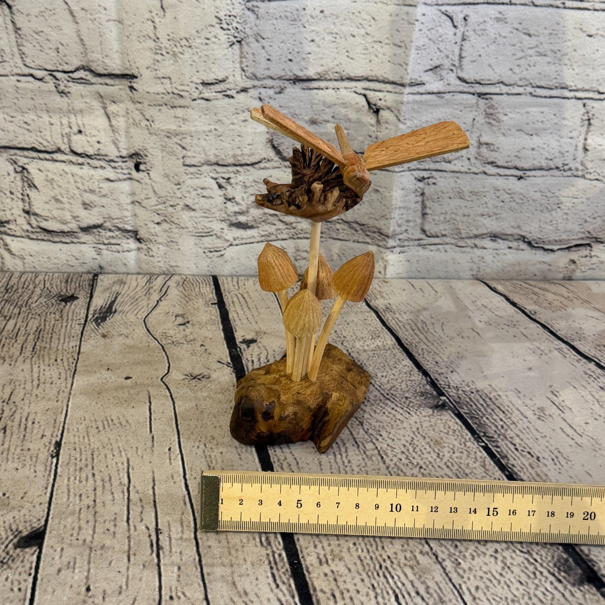 Dragonfly Mushroom Stand Parasite Wood Ornament Natural Carving Wooden Standing7