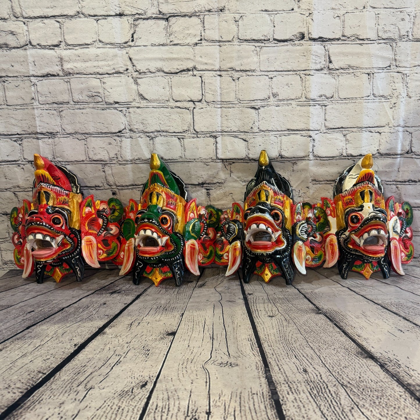 25cm Barong Crown Black Demon Dragon Hindu Deity Wooden Hand Carved Mask Painted7