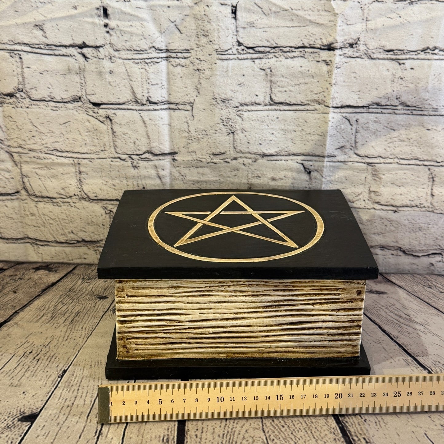 22cm x 18cm x 10cm Book Wood Gothic Pentagram Skull Coffin Jewellery Trinket Box7