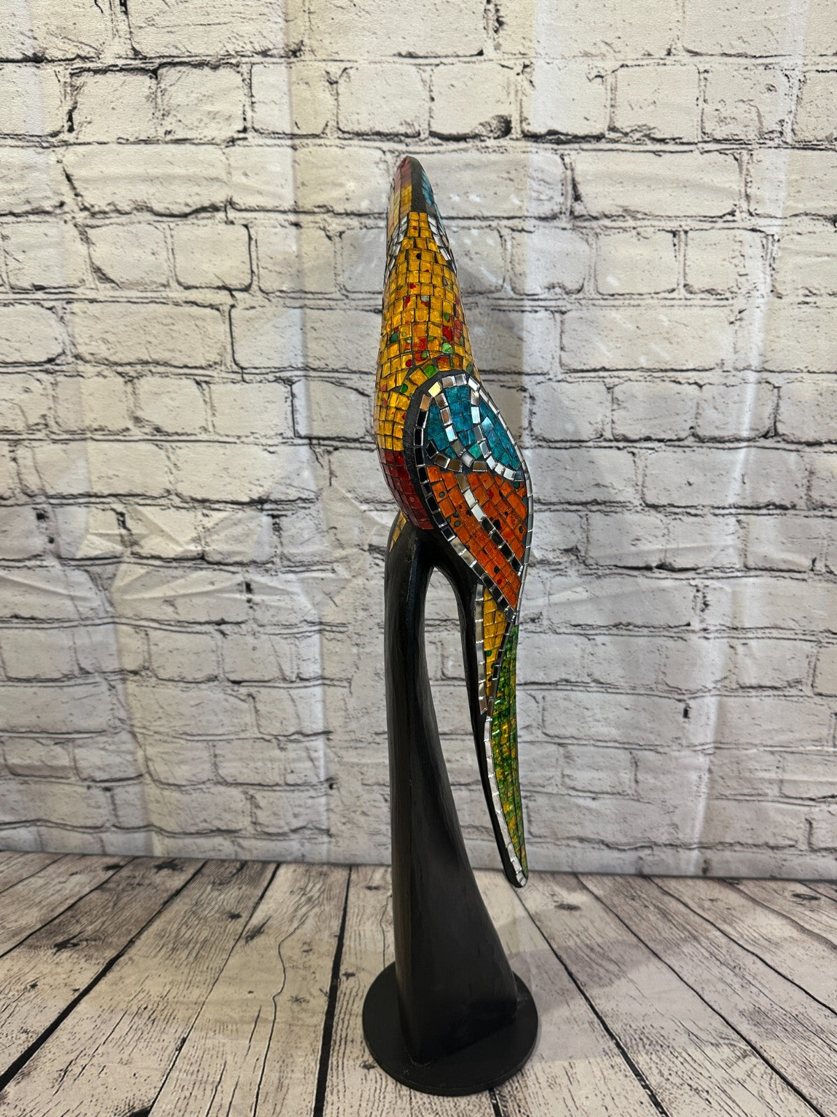 65cm Mosaic Toucan Bird Ornament Statue Fair Trade Handmade Carved Wood Design 45