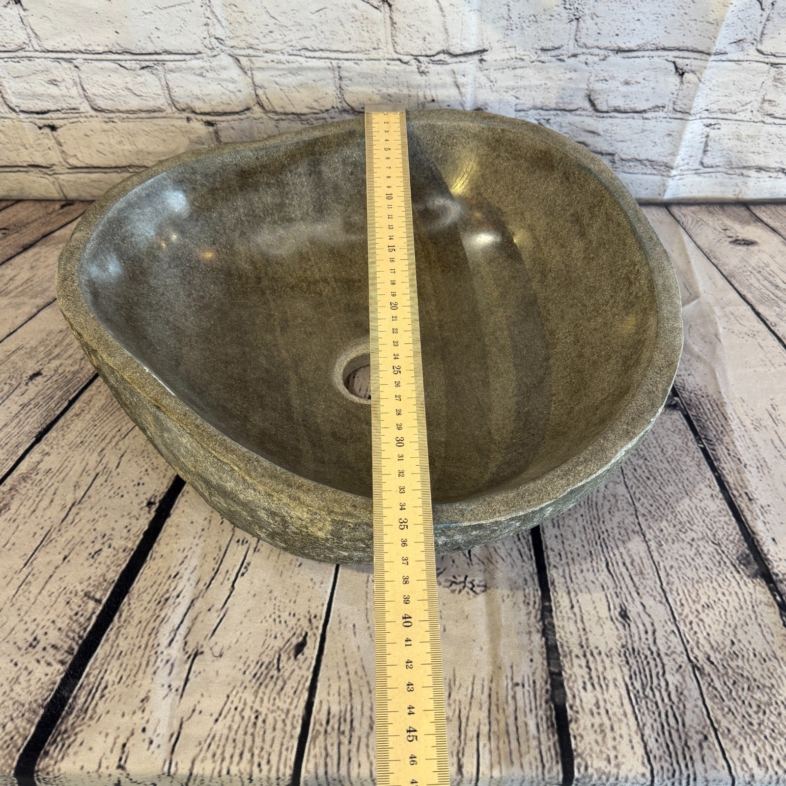 40cm x 35cm Wash Basin Bathroom Counter Top Washing River Stone Bowl Sink No 18