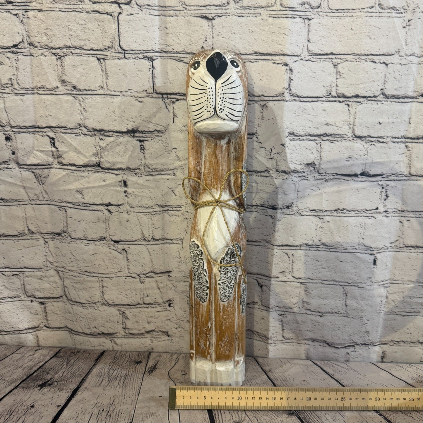 50cm Light Brown Wooden Shabby Dog Statue Ornament Fair Trade Handcarved6