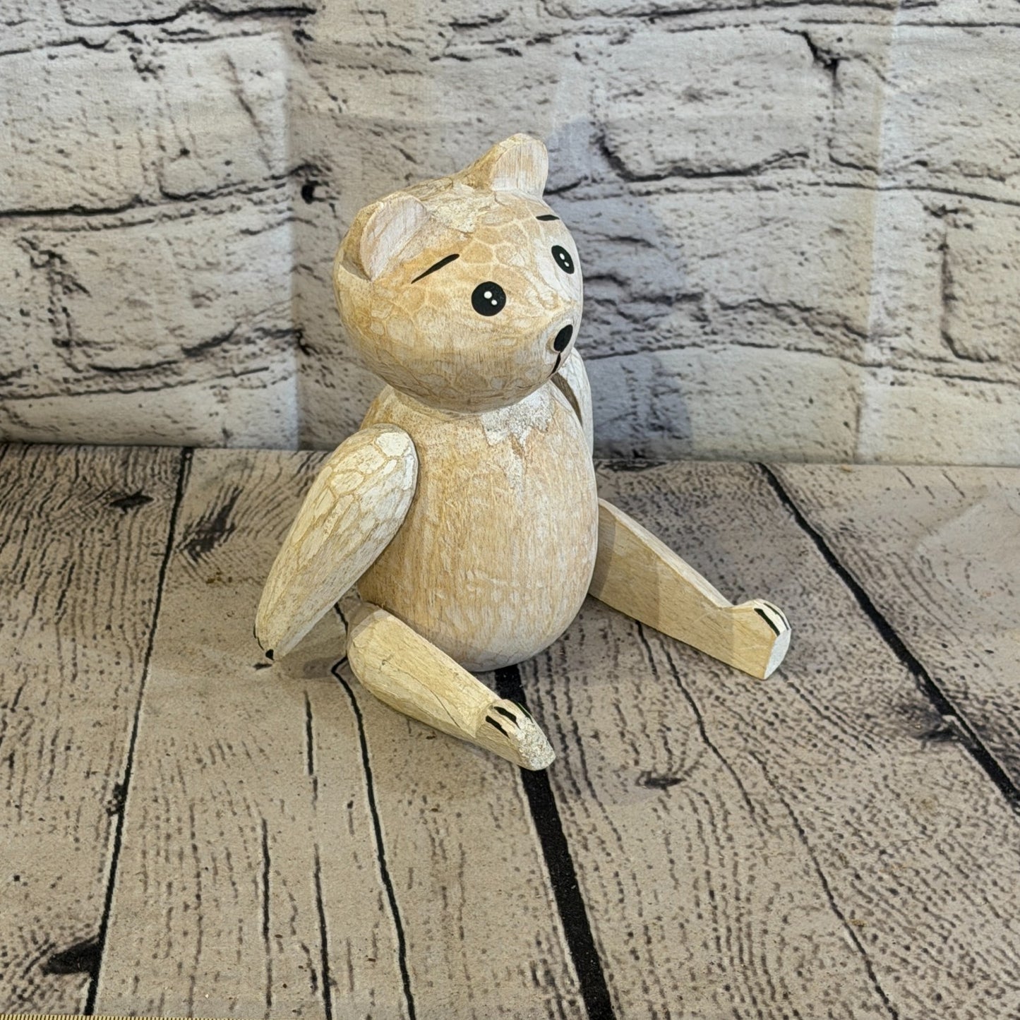 15cm Brown Teddy Bear Sitting Animal, Wooden Shelf Ornament Handmade & Fairtrade2