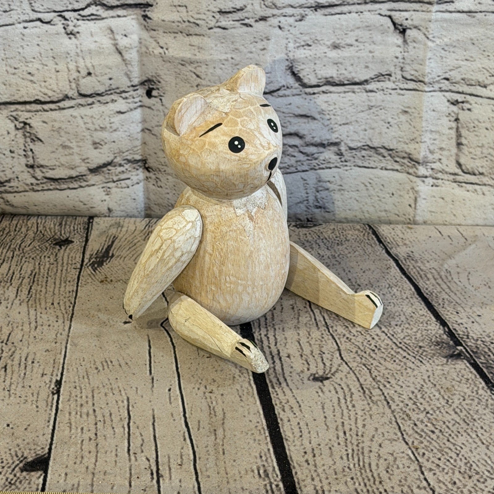 15cm Brown Teddy Bear Sitting Animal, Wooden Shelf Ornament Handmade & Fairtrade2