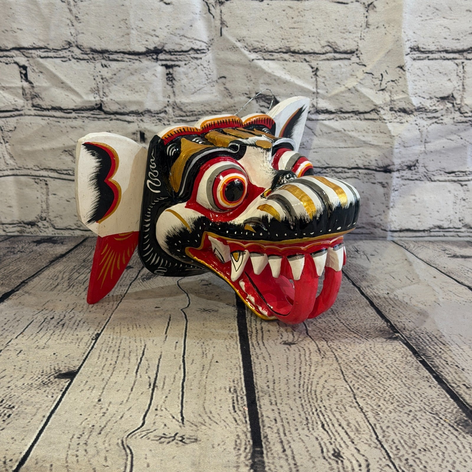 20cm Naga Basukih White Dragon Hindu Deity Wooden Hand Carved Mask Painted4
