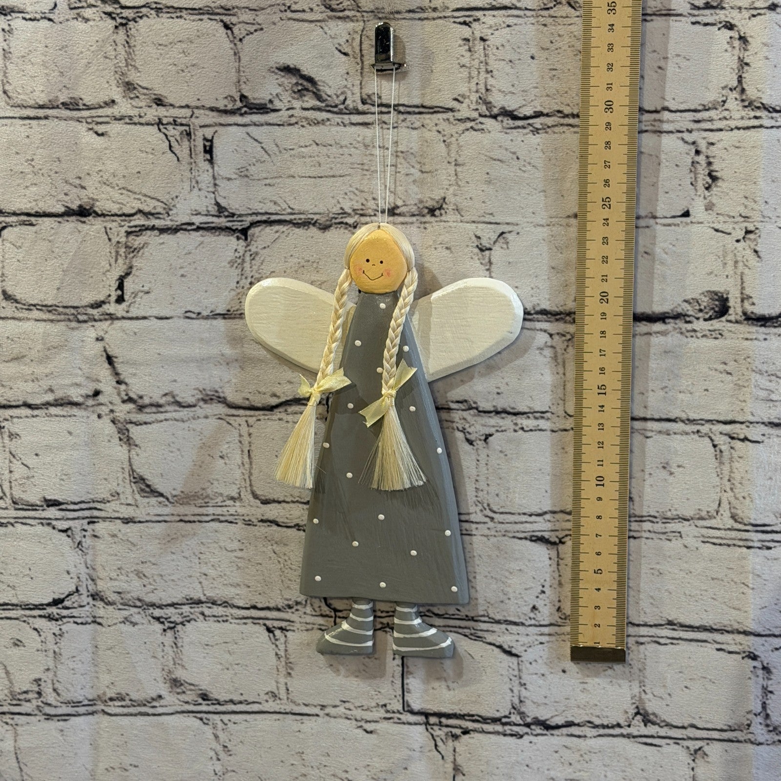 25cm Grey Wall Hanging Angel Figurine Folk Art Wood Fabric Baltic Handmade6