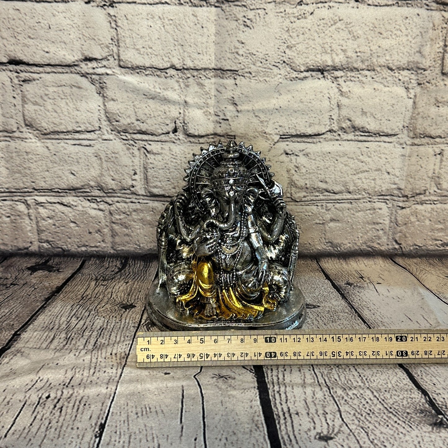 Silver And Gold 15cm Small Ganesh Ganesa Sitting On Seat Statue Resin Hindu6