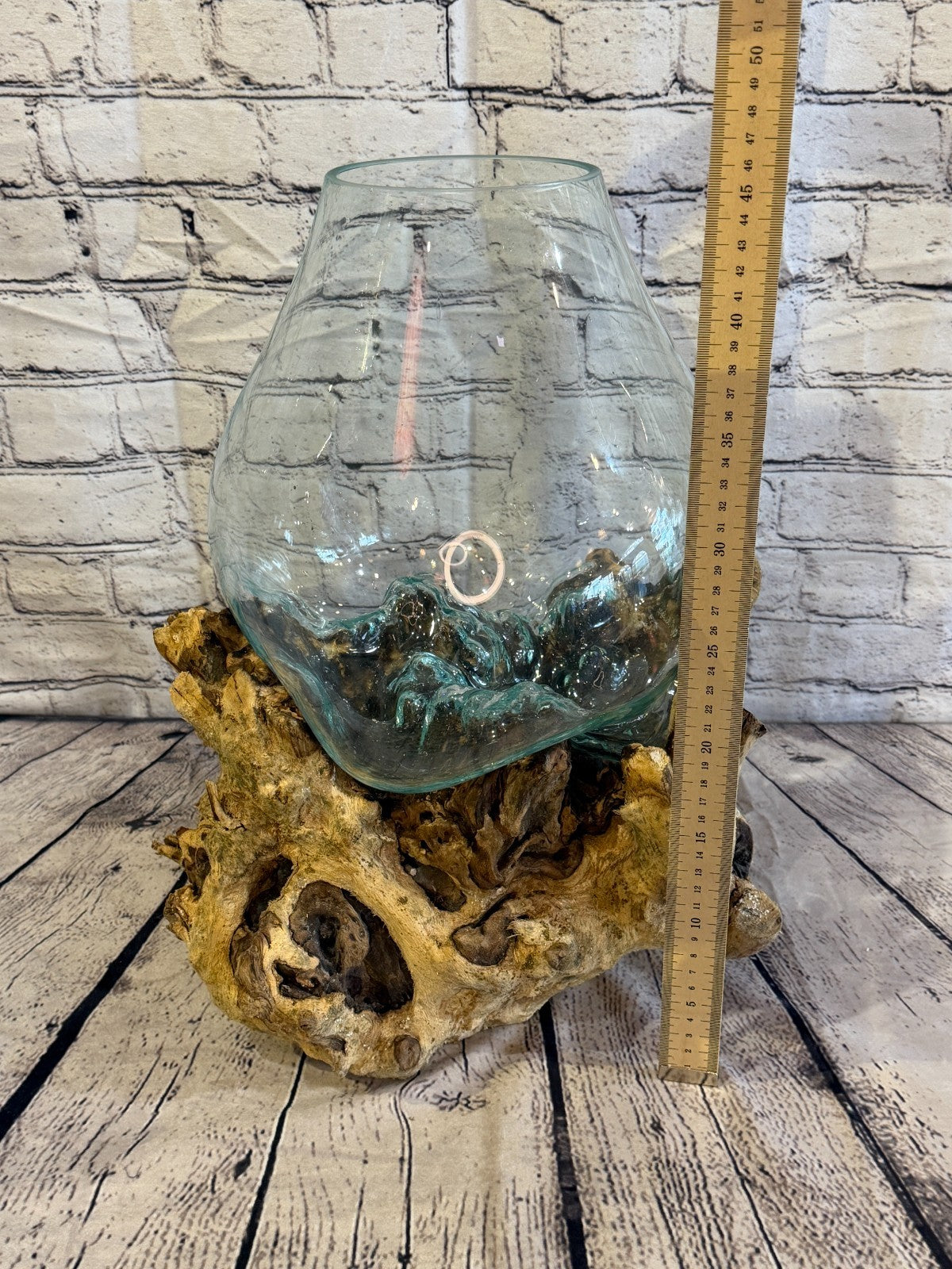 45cm Big Clear Colour Melted Glass Wood Decorative Vase Glass Sculpture Crafted3