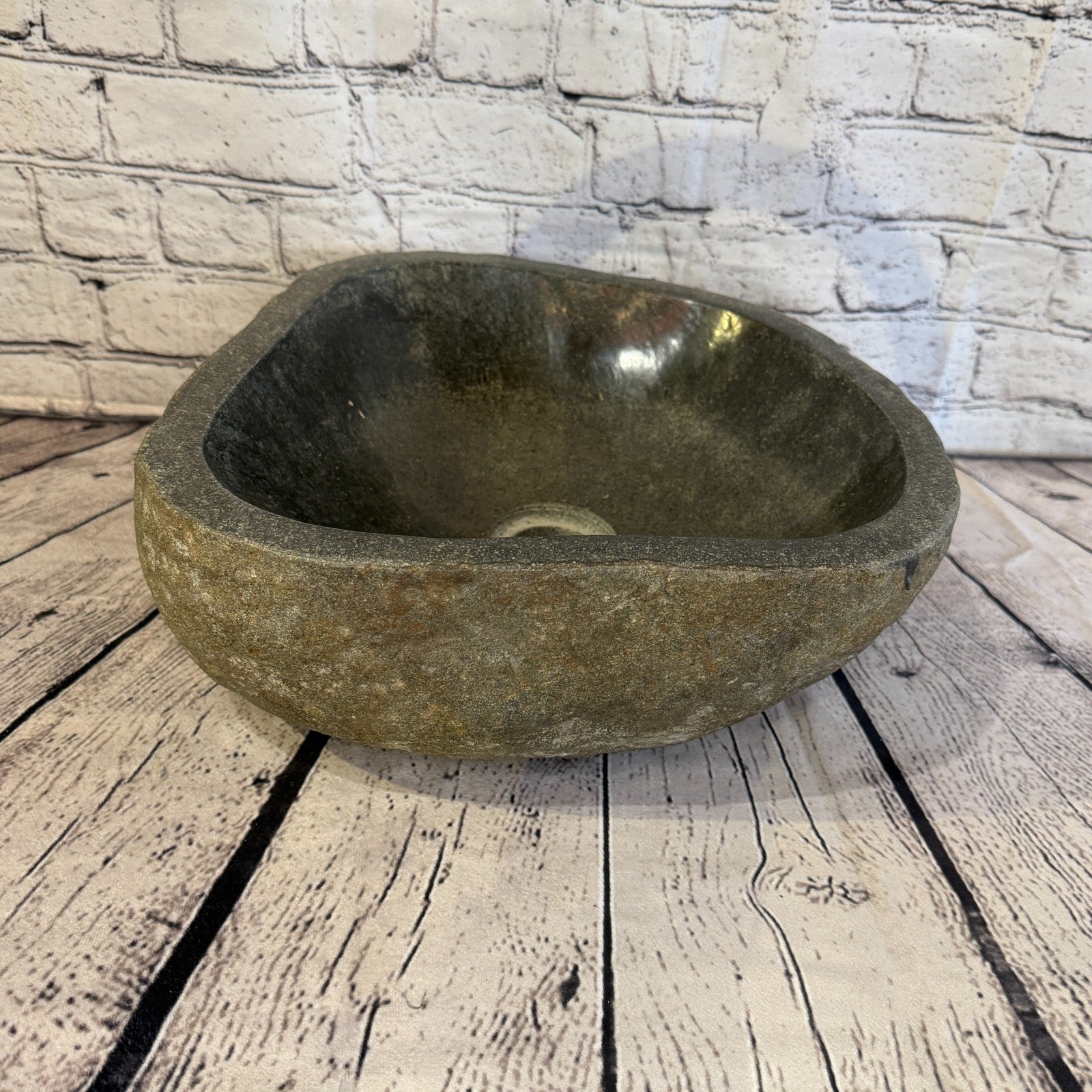 32cm x 32cm Wash Basin Bathroom Counter Top Washing River Stone Bowl Sink No 133