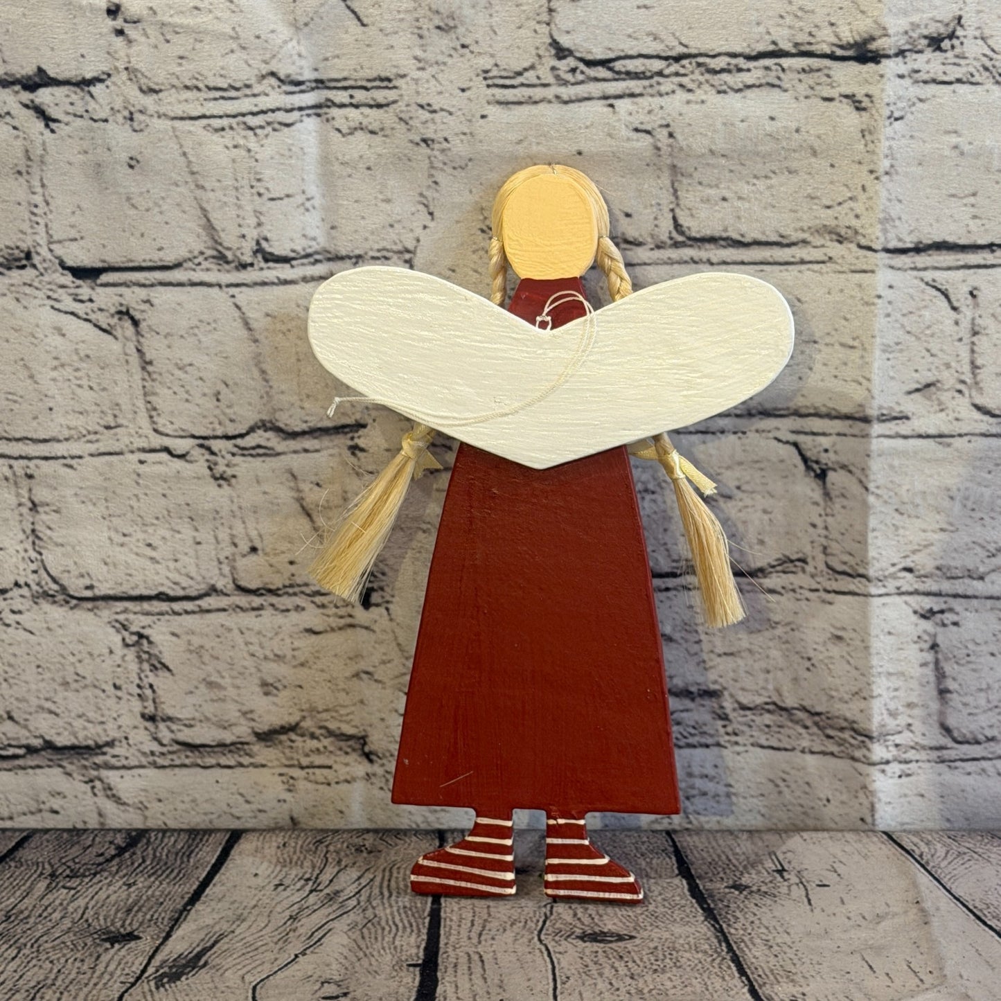 25cm Red Wall Hanging Angel Figurine Folk Art Wood Fabric Baltic Handmade1