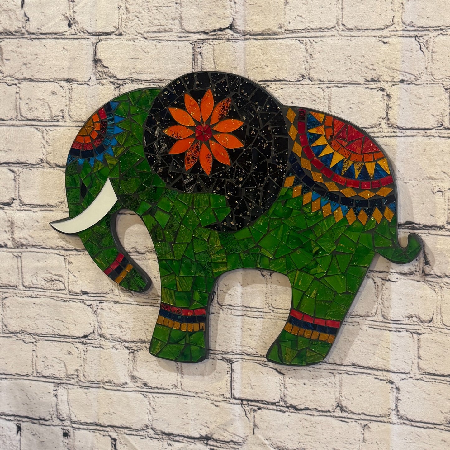 Green Elephant Mosaic Tile Wall Mirror 40cm x 40cm 16 Inches Handmade0