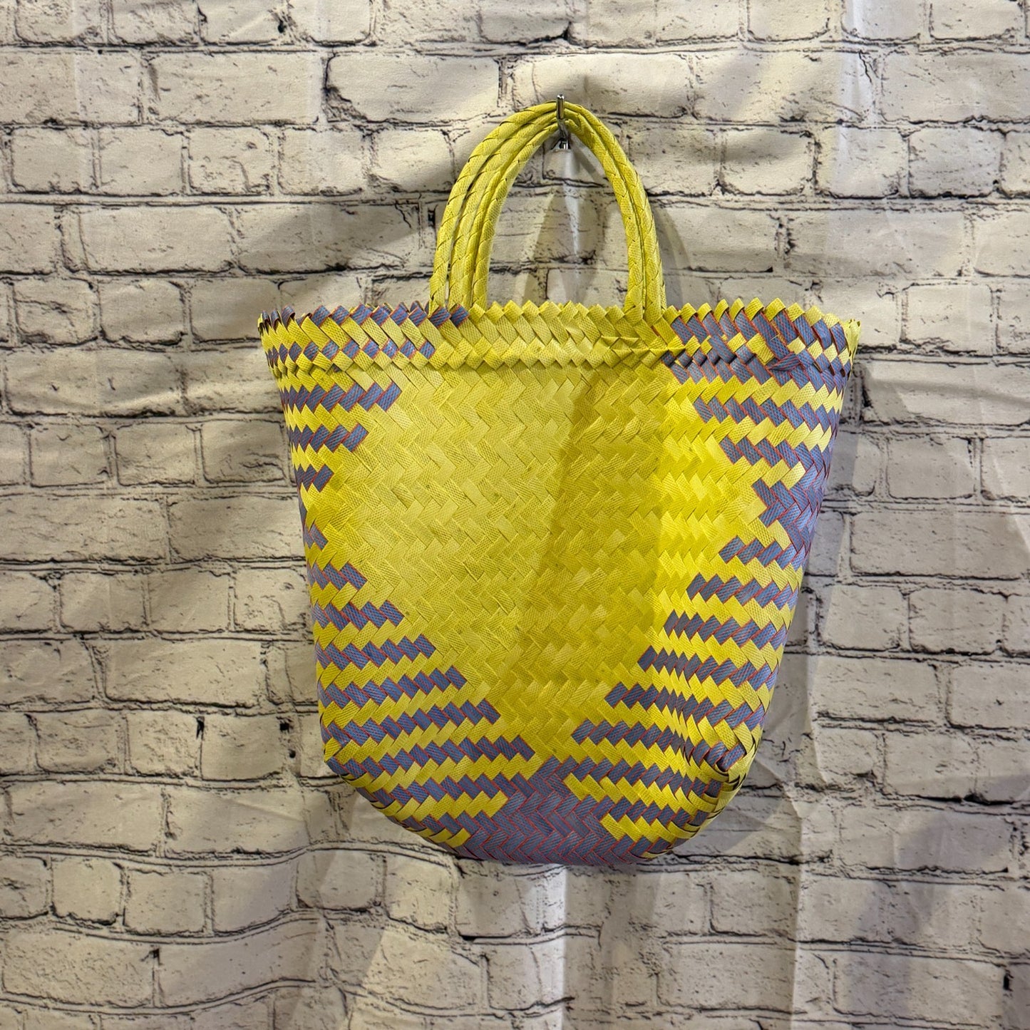 Yellow Purple 40cm Handwoven Tote Bag Recycled Plastic Eco-Friendly Market Beach2