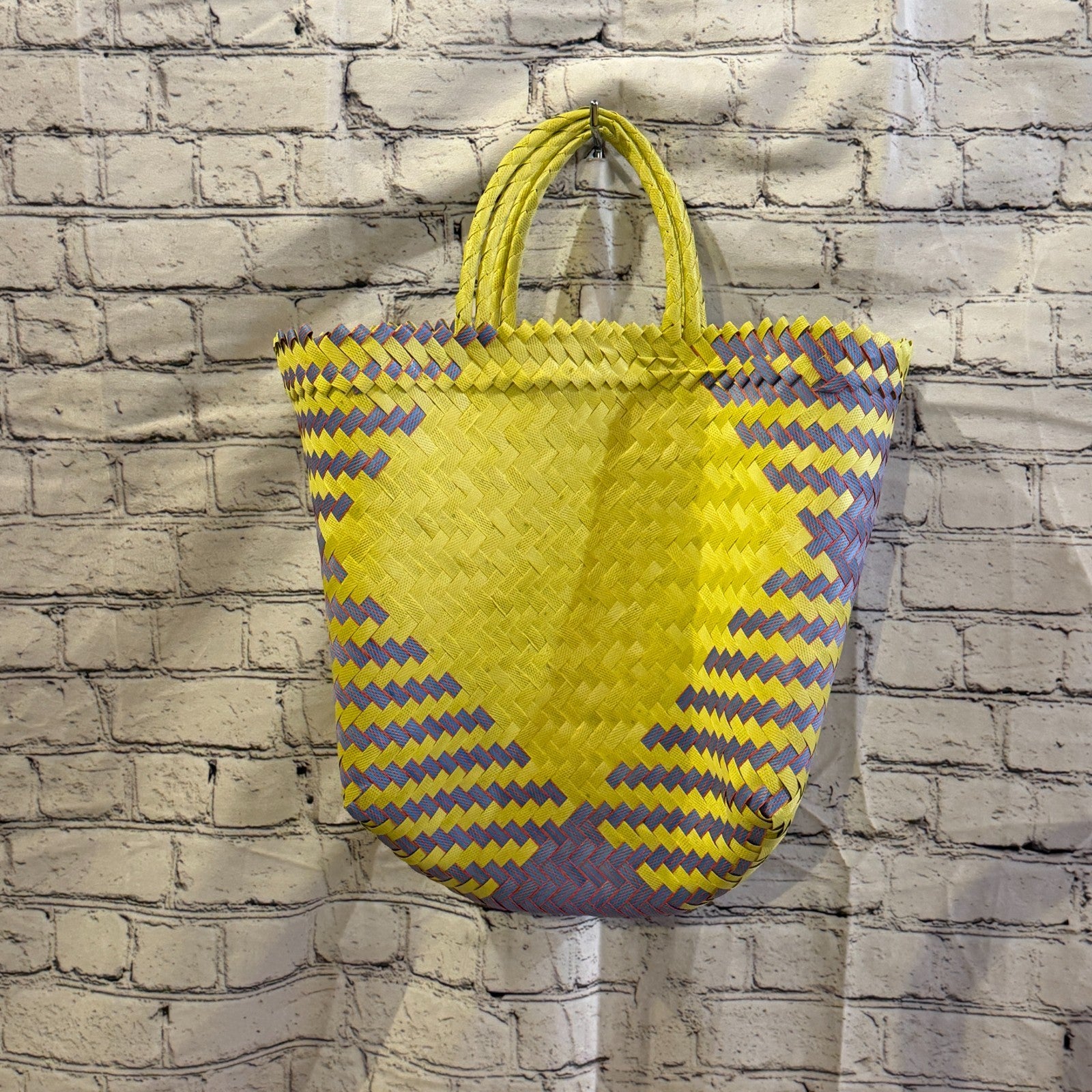 Yellow Purple 40cm Handwoven Tote Bag Recycled Plastic Eco-Friendly Market Beach2