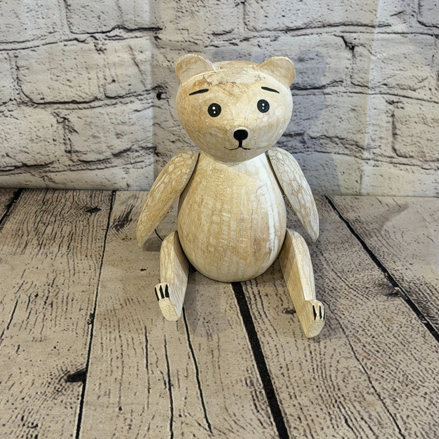 18cm Brown Teddy Bear Sitting Animal, Wooden Shelf Ornament Handmade & Fairtrade1