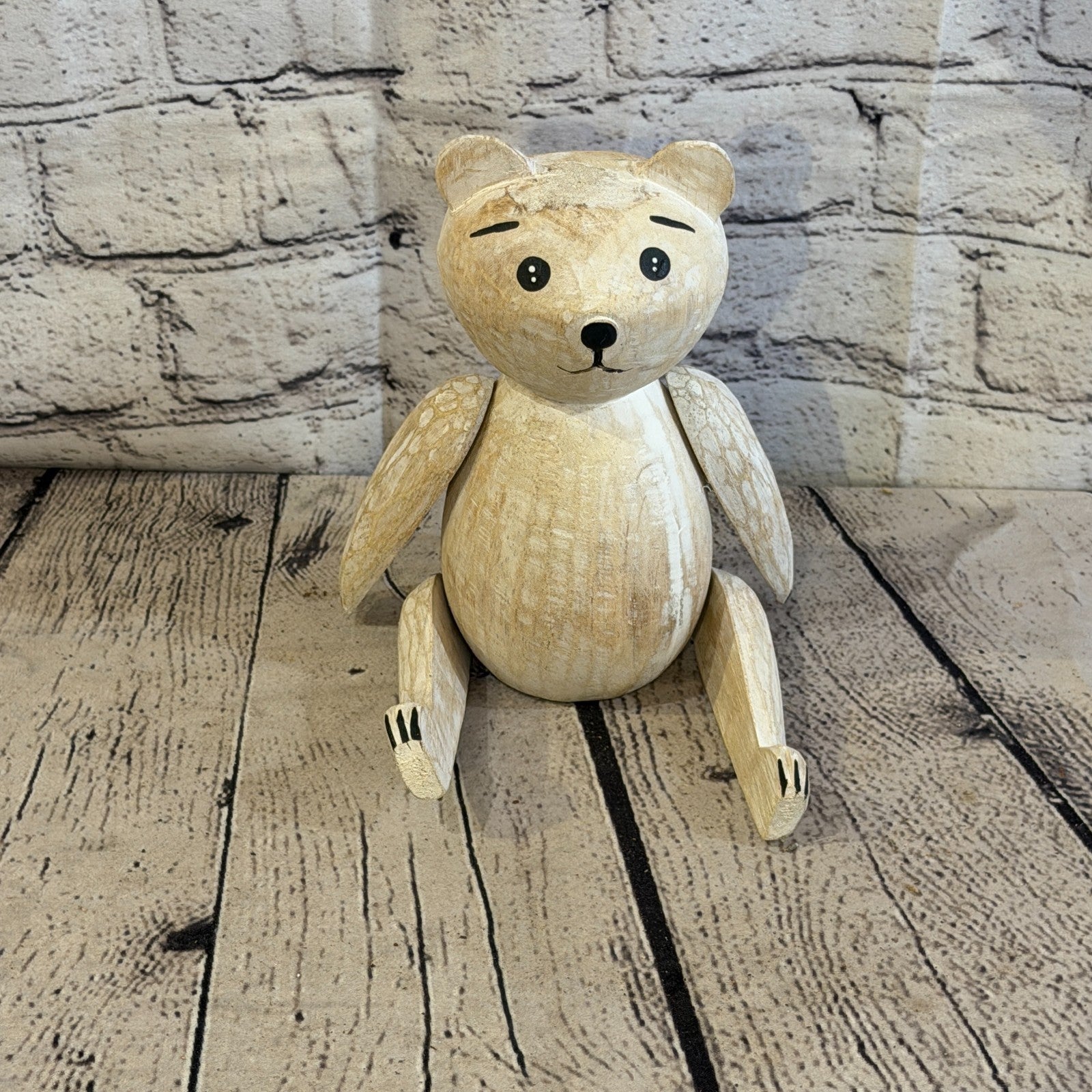 18cm Brown Teddy Bear Sitting Animal, Wooden Shelf Ornament Handmade & Fairtrade1