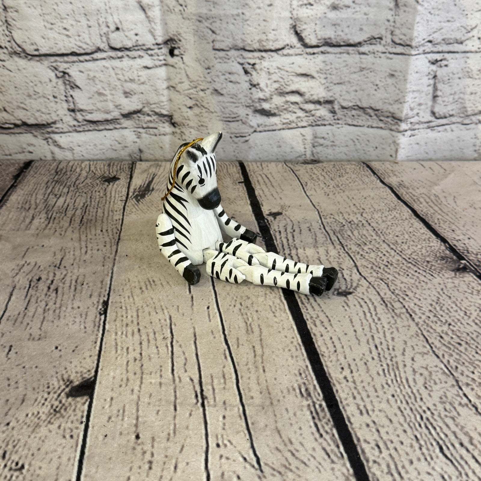10cm White Black Zebra Sitting Animal, Wooden Shelf Ornament Handmade Fairtrade2