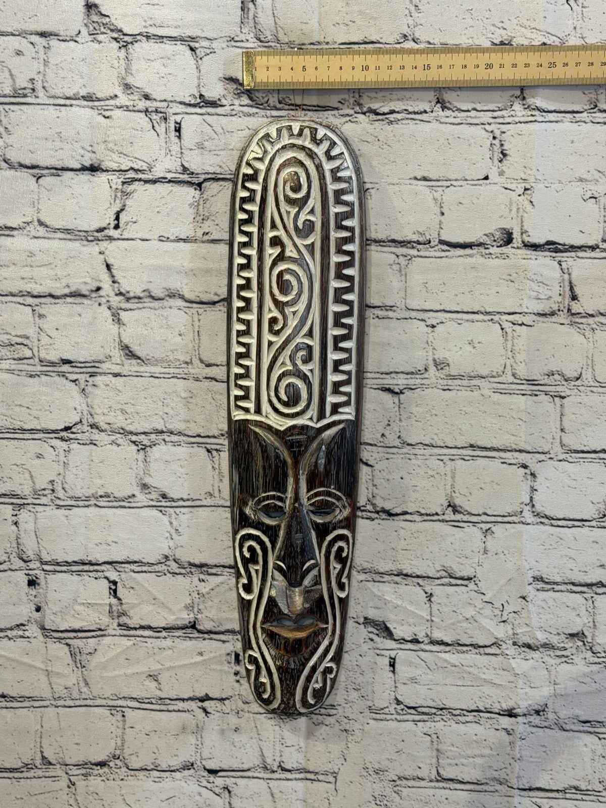 50cm Swirl Brown Thin Painted Mask Carved Wooden Ethnic Tribal Tiki Wall Art3