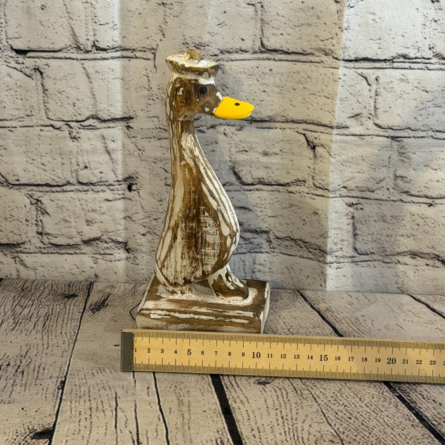 Looking Forward 24cm Tall Wooden Brown Duckling Baby Duck Shabby Wood Fairtrade6