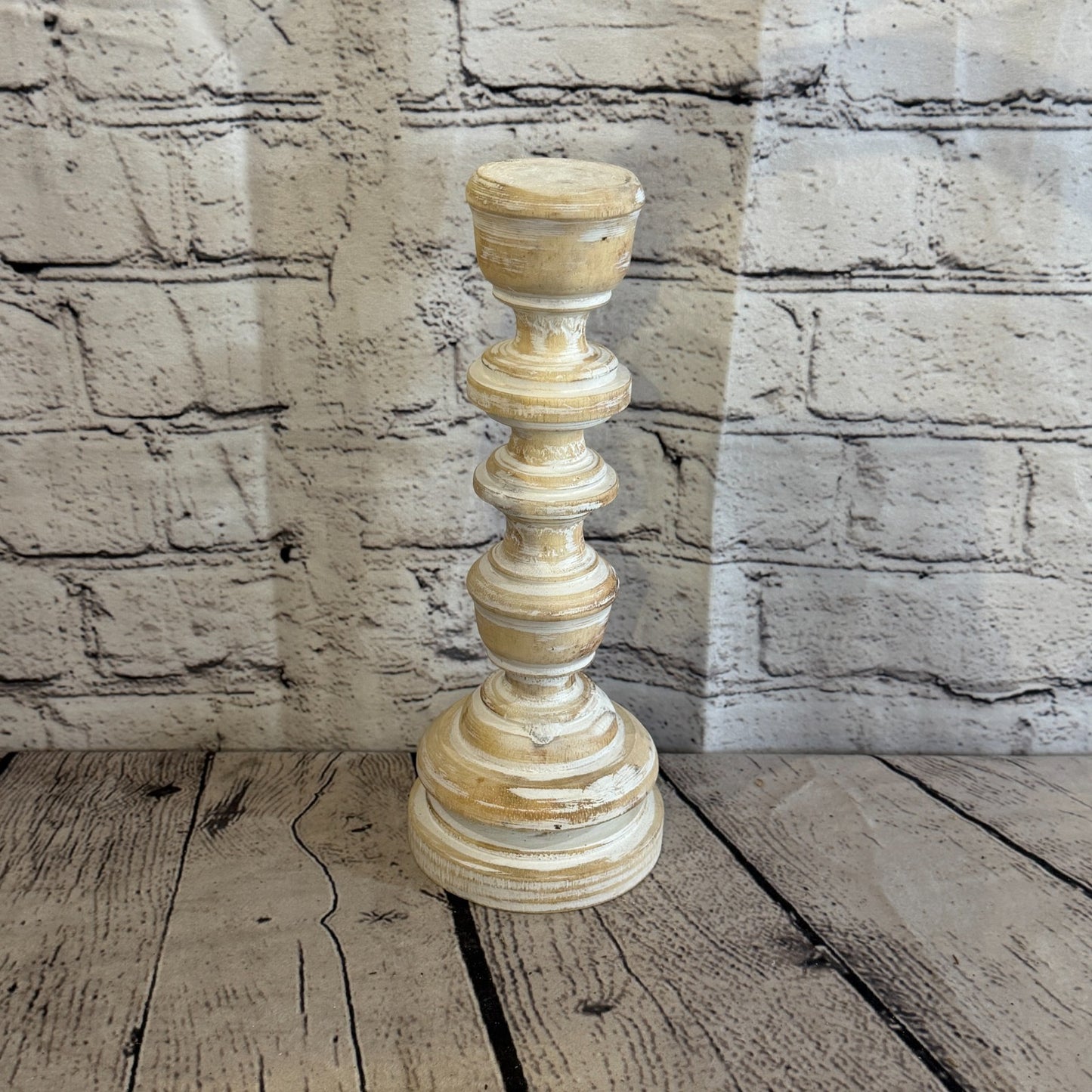 25cm x 10cm White Regal Wooden Vintage Style Candle Stand Shabby Pillar Holders0