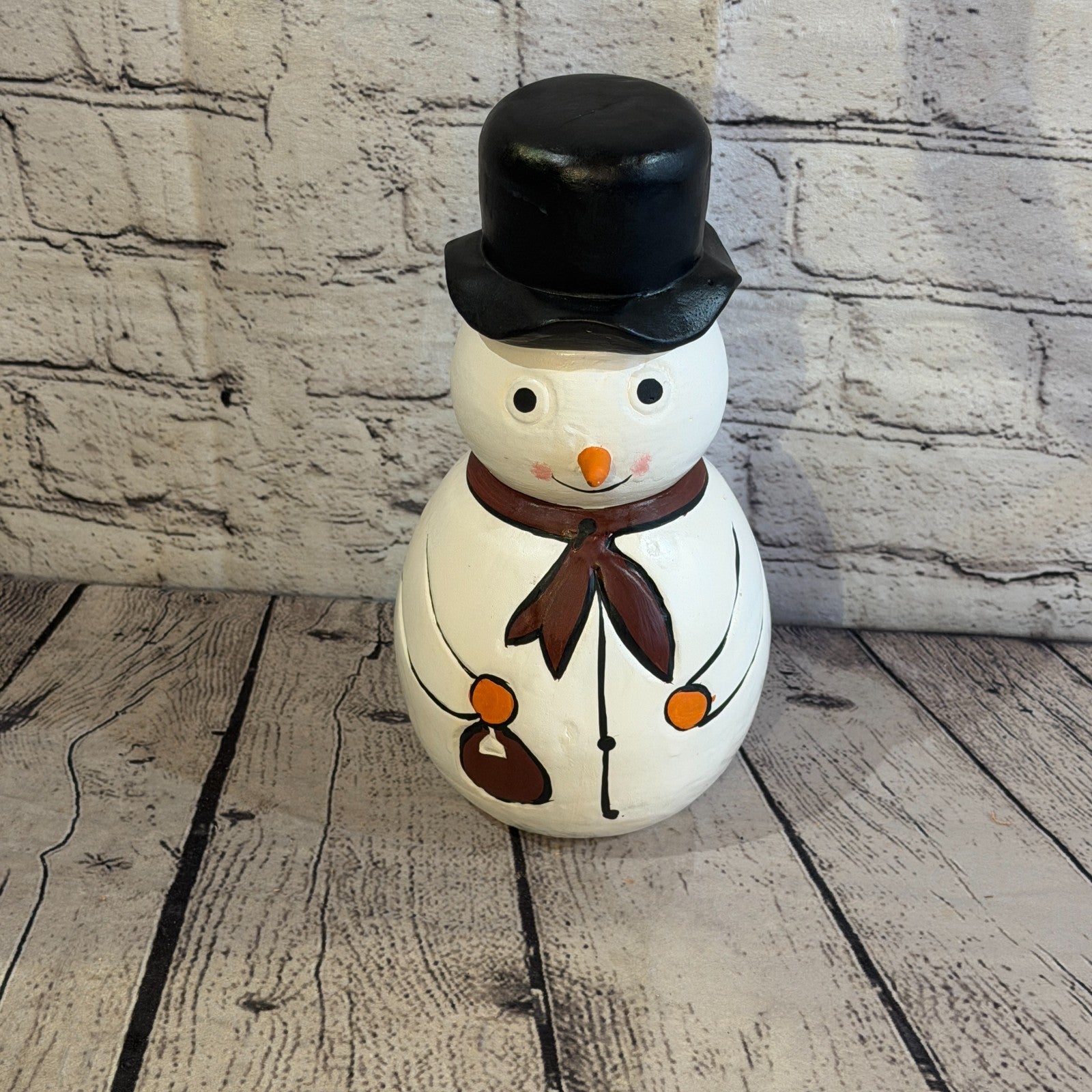 25cm x 12cm Black Top Hat Snowman Handcrafted Wood Xmas Christmas Ornament1