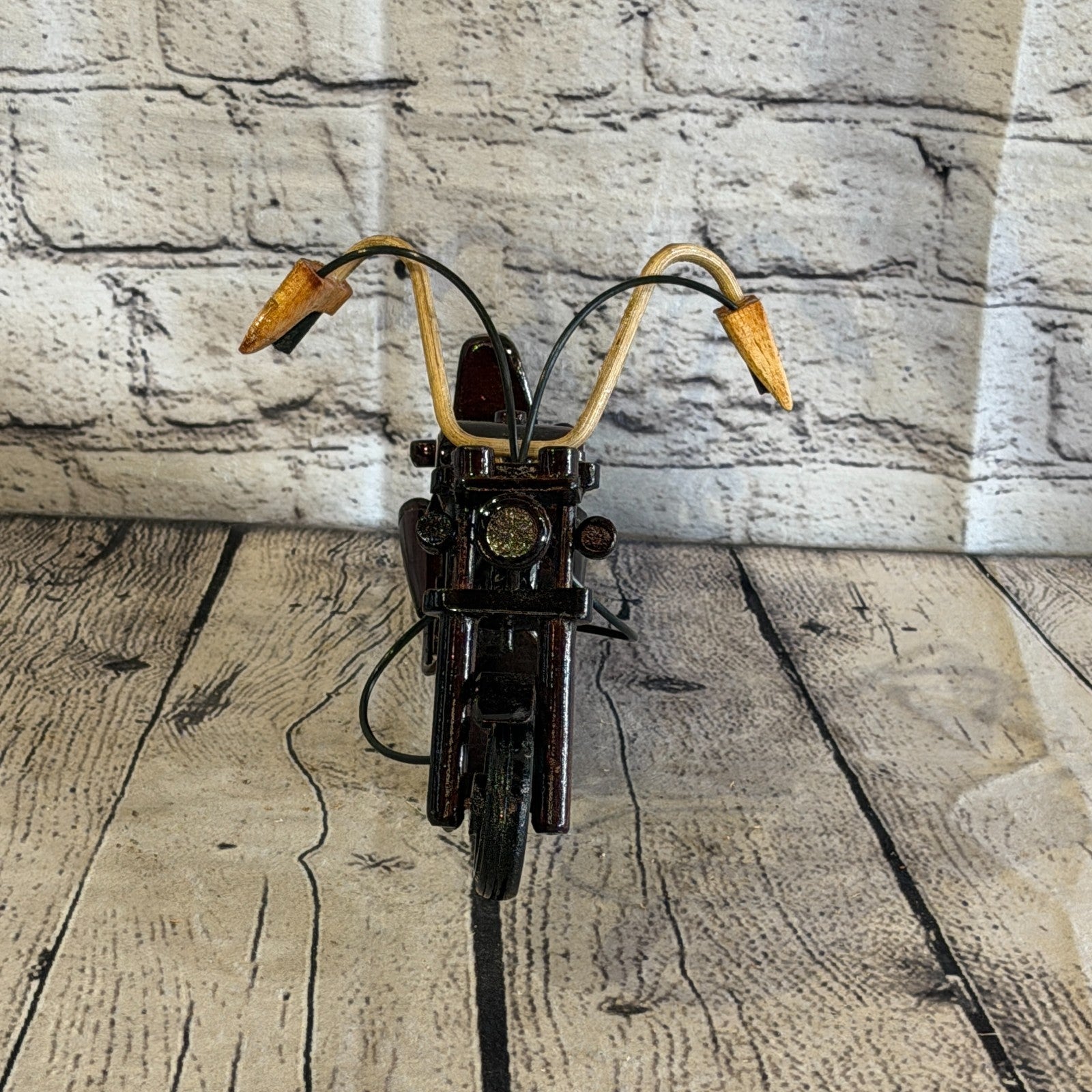 20cm Small Dark Wood Motorbike Motorcycle Model Wooden Ornament Decorative Bike1