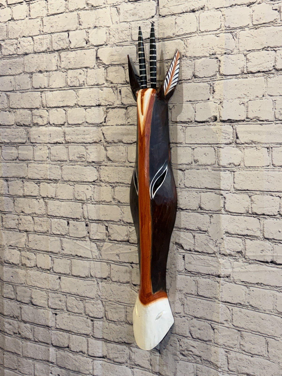 80cm Antelope Hand Carved Fair Trade Wooden Animal Wall Art Wall Hang Mask1